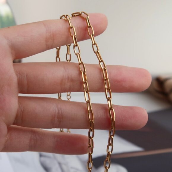 NEW 18K Gold Plated O Link Chain Paper Clip Necklace - Picture 1 of 10